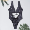 2021 New One-Piece Swimsuit Feminine Halter Back Sleeveless PU Leather Lace-up Swimwear Wholesale
